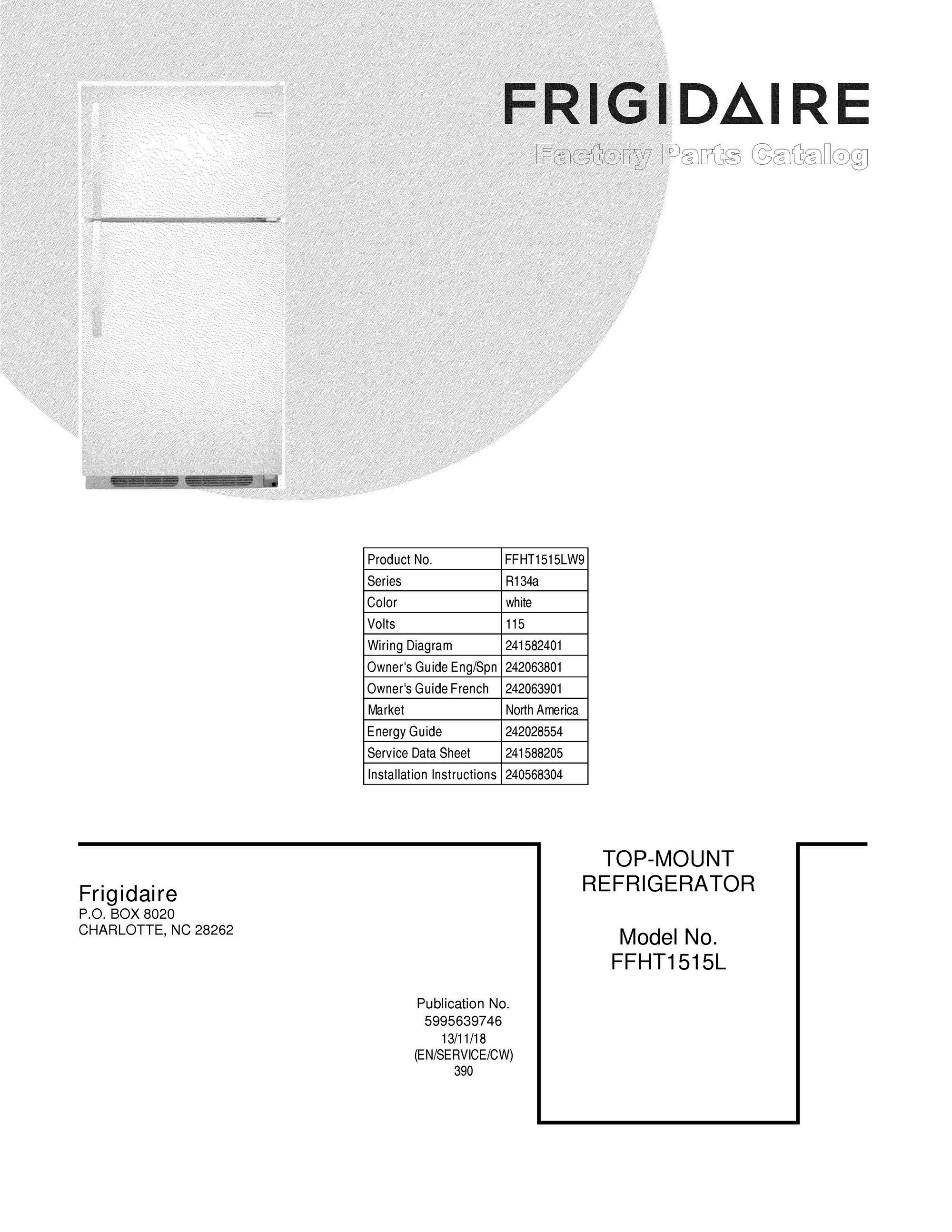 01 - COVER Diagram and Parts List for FFHT1515LW9  Frigidaire Refrigerator