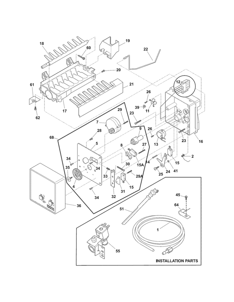 Ice Maker Diagram and Parts List for 25372629018  Kenmore Refrigerator