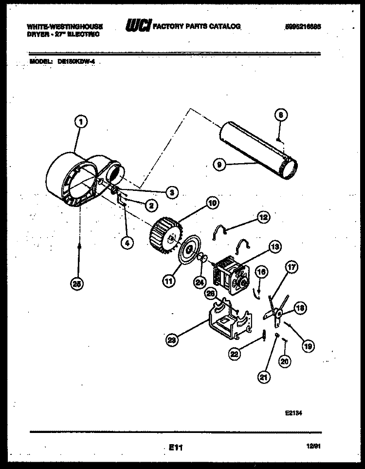 BLOWER AND DRIVE PARTS Diagram and Parts List for DE150KDD4  Frigidaire Dryer