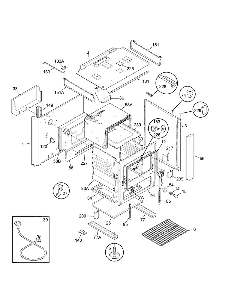 Body Diagram and Parts List for TGF605WFW4  Tappan Range