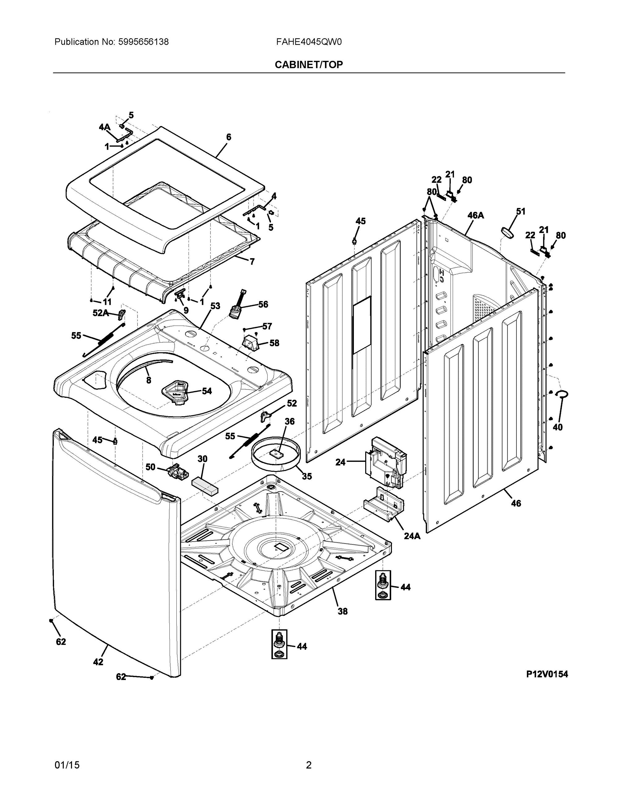 02 - CABINET/TOP Diagram and Parts List for FAHE4045QW0  Frigidaire Washer