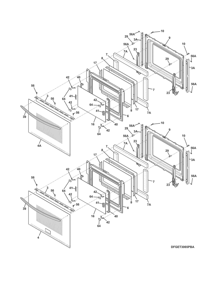 Doors Diagram and Parts List for FGET3065PWD  Frigidaire Wall Oven