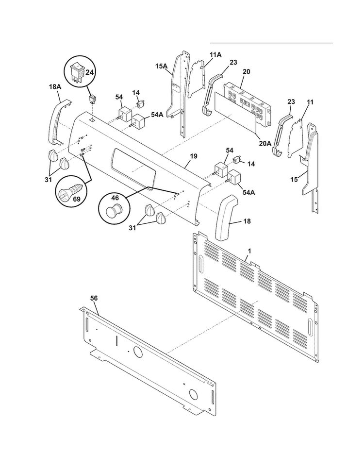 Backguard Diagram and Parts List for WWEF3005XWA  Westinghouse Range