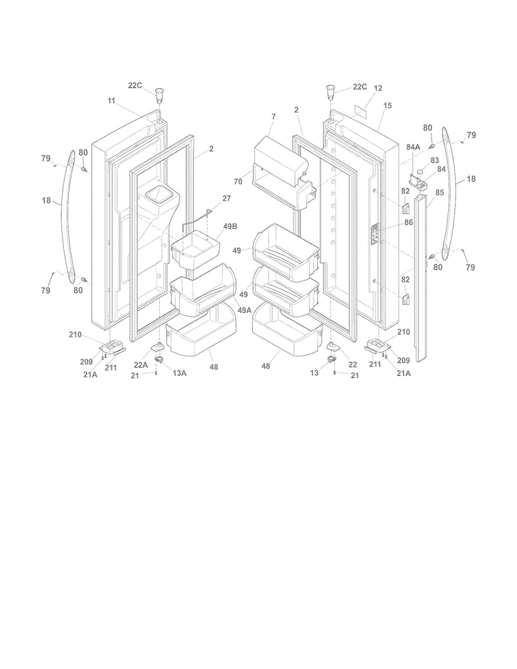 Fresh Food Doors Diagram and Parts List for FGUB2642LF8  Frigidaire Refrigerator