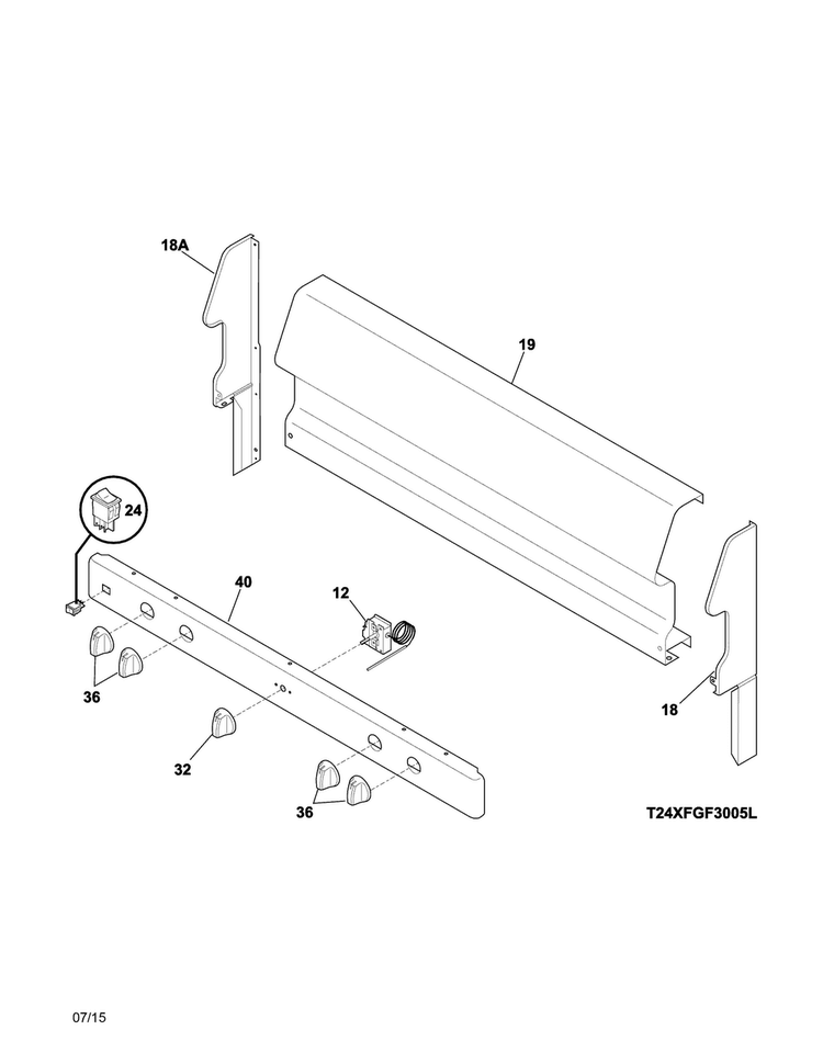 Backguard Diagram and Parts List for FFGF3005MQB  Frigidaire Range