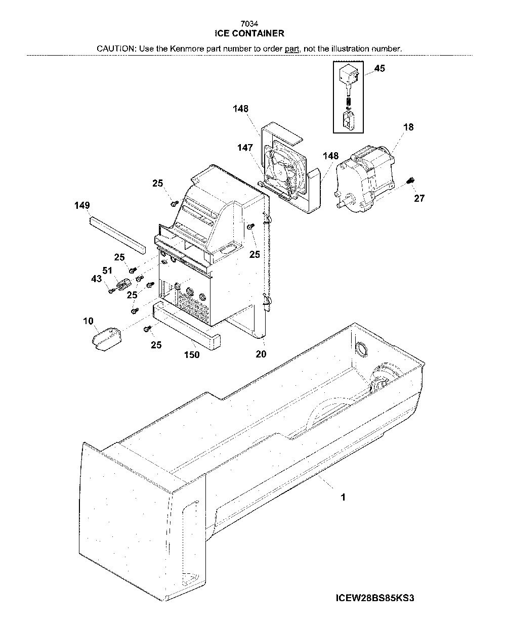 Container Diagram and Parts List for 2537034341G  Kenmore Refrigerator