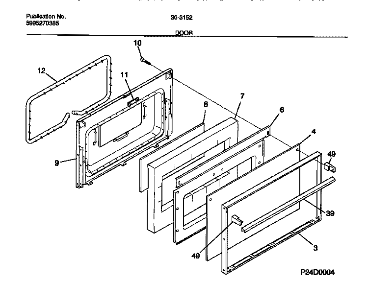 DOOR Diagram and Parts List for 30-3152-00-04  Tappan Range
