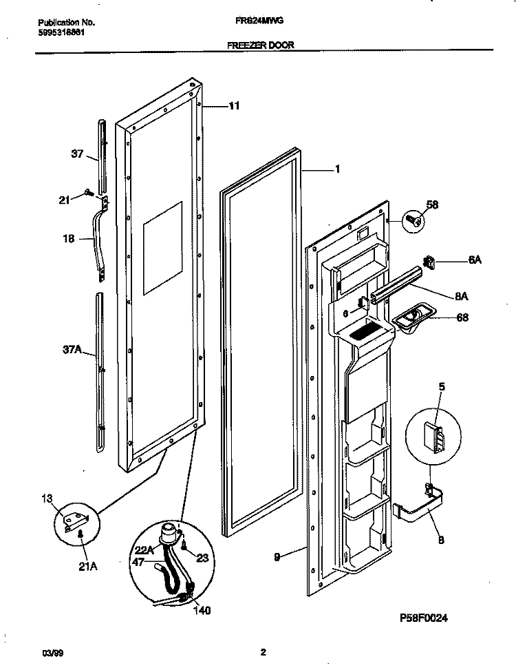 FREEZER DOOR Diagram and Parts List for FRS24MWGW2  Frigidaire Refrigerator