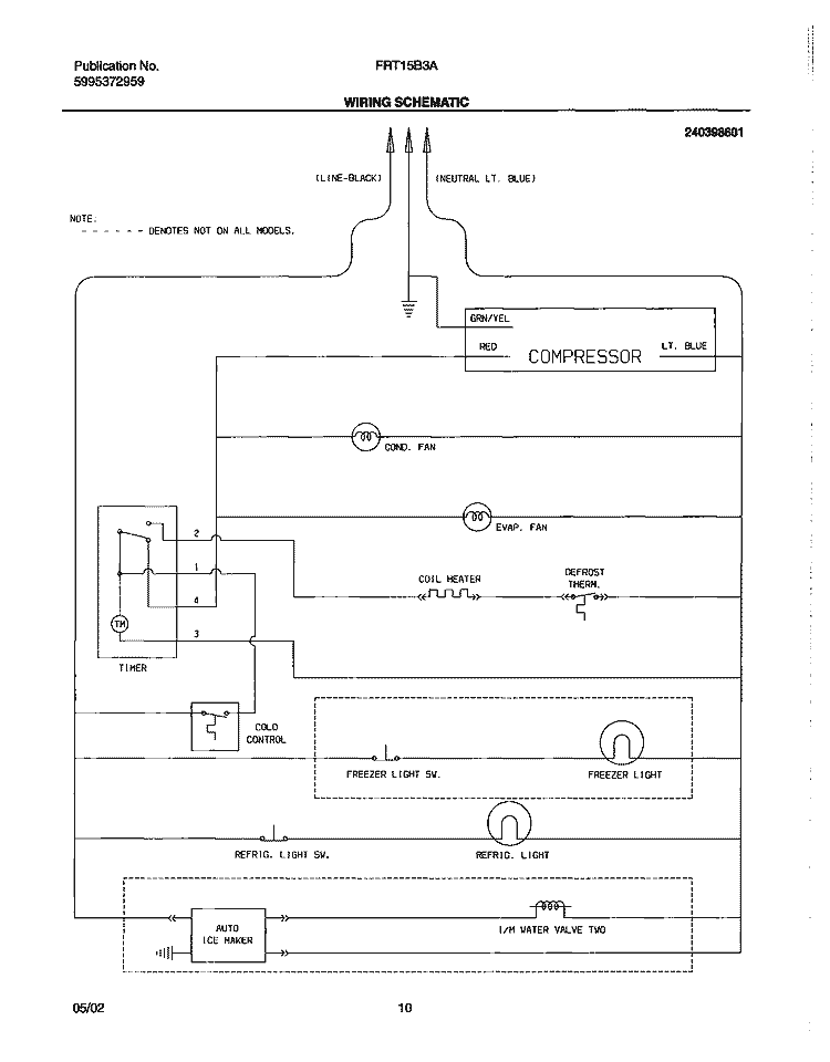 WIRING SCHEMATIC Diagram and Parts List for FRT15B3AQ2  Frigidaire Refrigerator