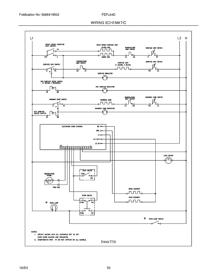 WIRING SCHEMATIC Diagram and Parts List for FEFL64DSB  Frigidaire Range