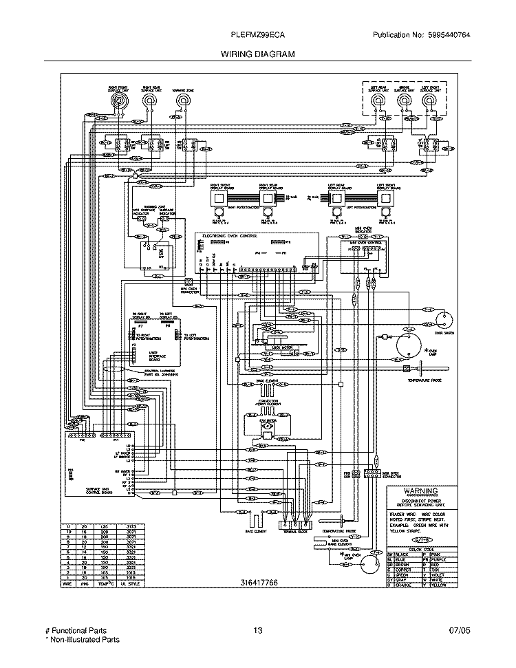 WIRING DIAGRAM Diagram and Parts List for PLEFMZ99ECA  Frigidaire Range