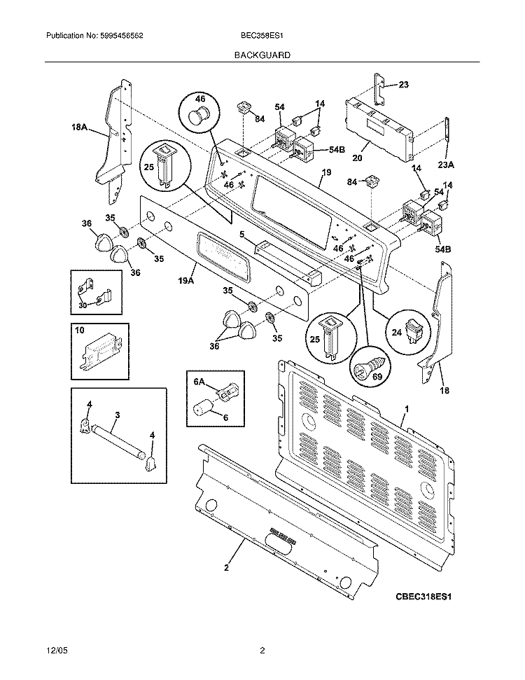 BACKGUARD Diagram and Parts List for BEC358ES1  Crosley Range