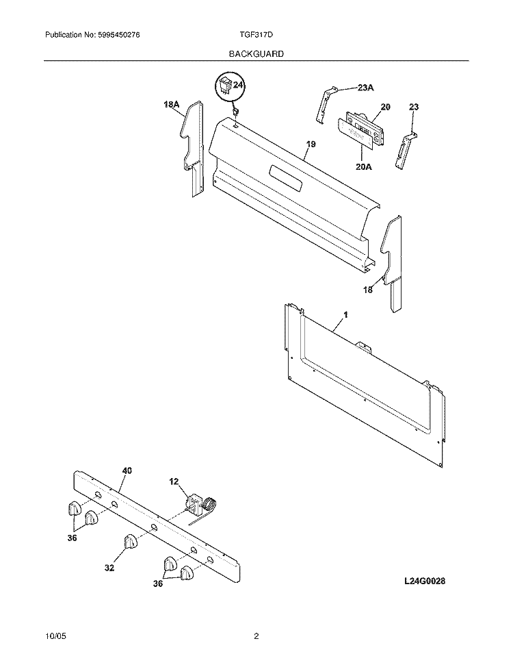 BACKGUARD Diagram and Parts List for TGF317DWC  Tappan Range