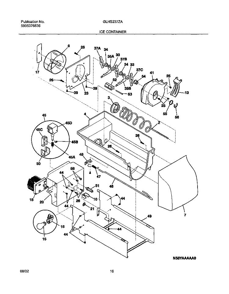 ICE CONTAINER Diagram and Parts List for GLHS237ZAW5  Frigidaire Refrigerator