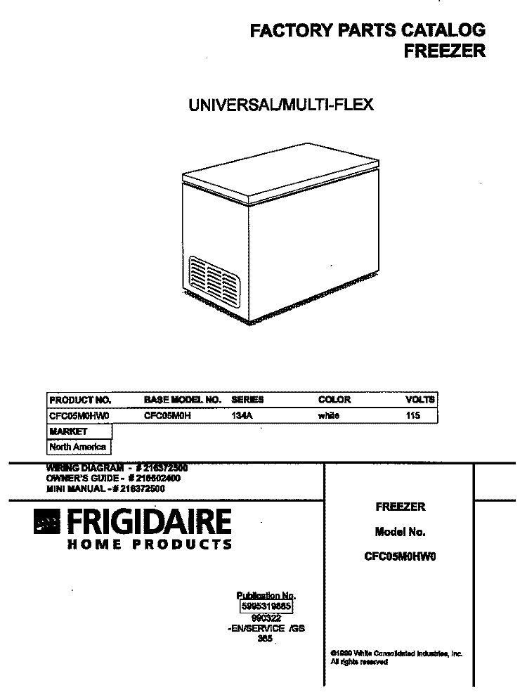 COVER Diagram and Parts List for CFC05M0HW0  Frigidaire Freezer