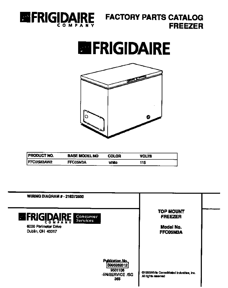 COVER Diagram and Parts List for FFC05M3AW2  Frigidaire Freezer