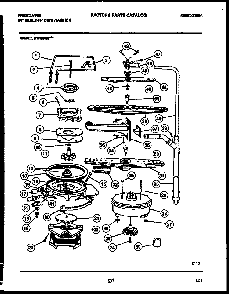 MOTOR PUMP PARTS Diagram and Parts List for DW5800PW1  Frigidaire Dishwasher