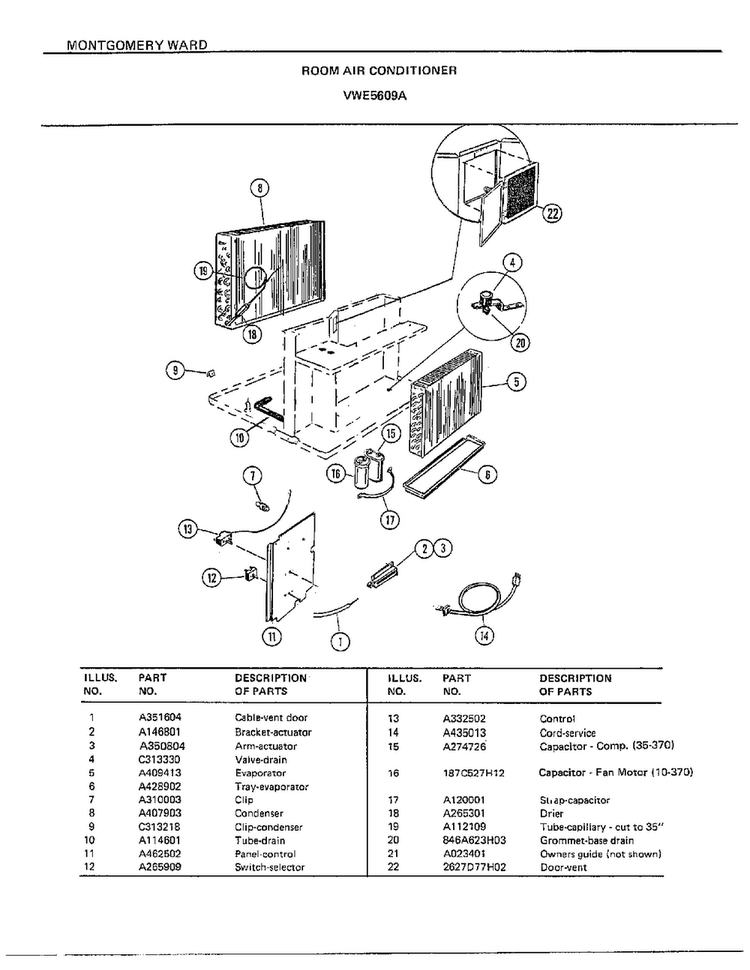 Room Air Conditioner Page 2 Diagram and Parts List for 5609A  Frigidaire Air Conditioner