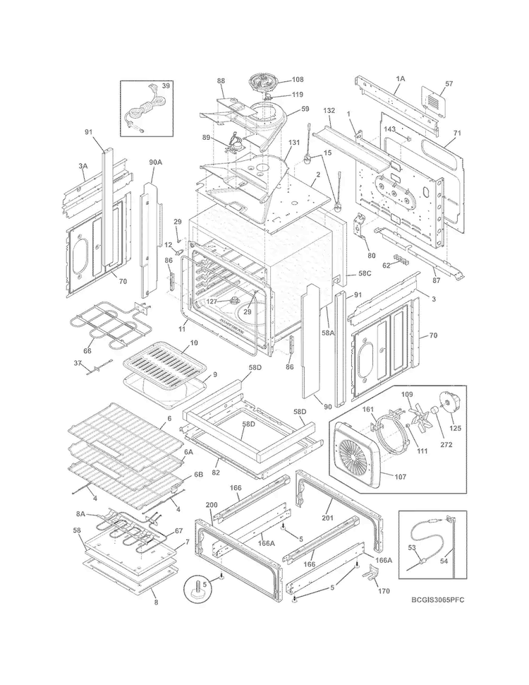 Body Diagram and Parts List for CGIS3065PFC  Frigidaire Range