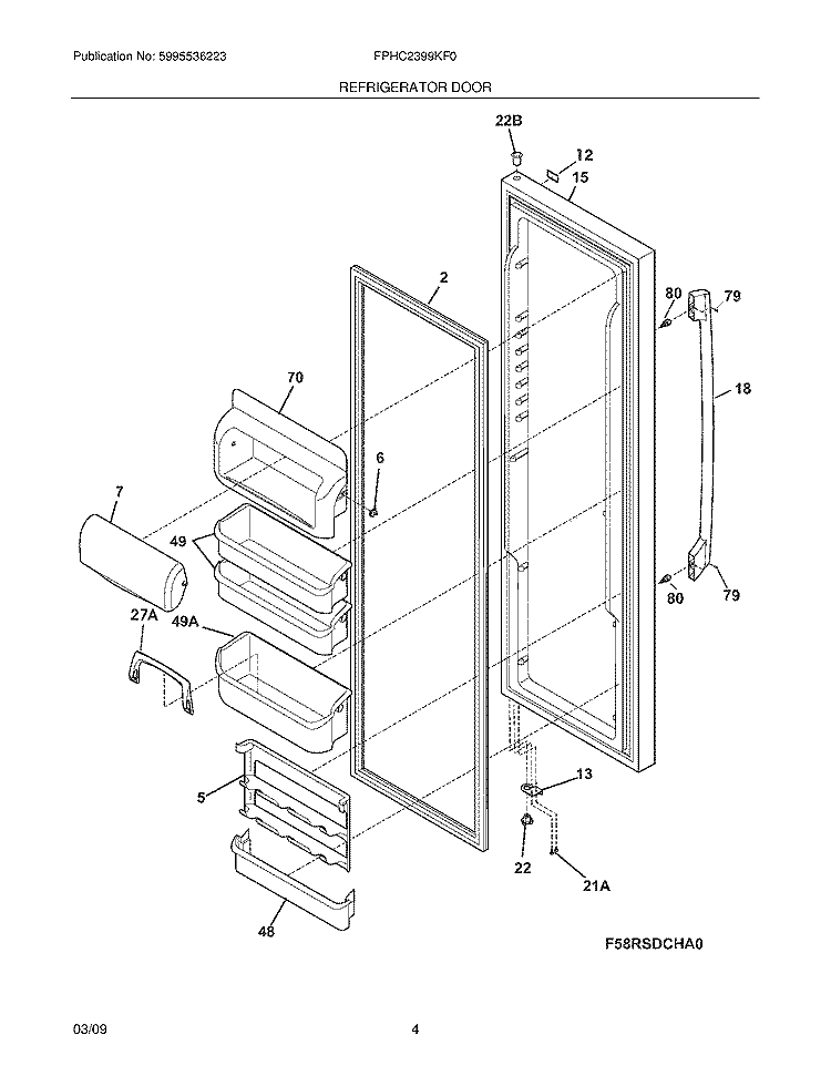 REFRIGERATOR DOOR Diagram and Parts List for FPHC2399KF0  Frigidaire Refrigerator