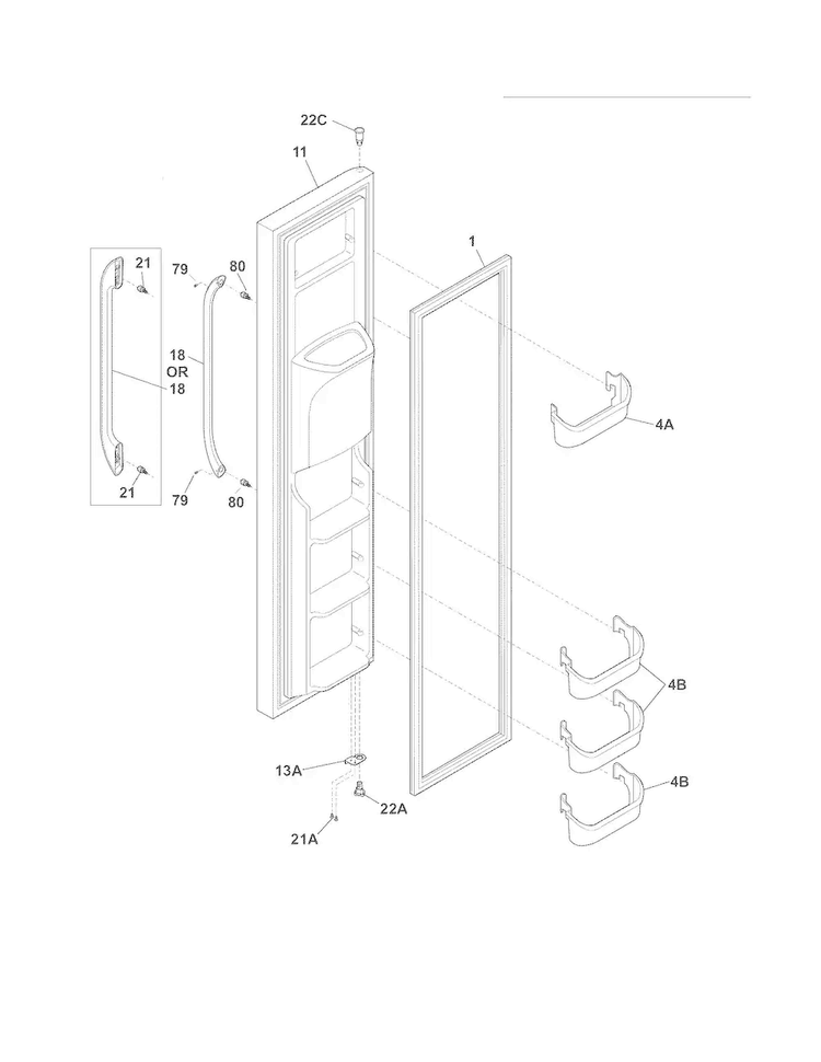 Freezer Door Diagram and Parts List for FFHS2622MB2  Frigidaire Refrigerator