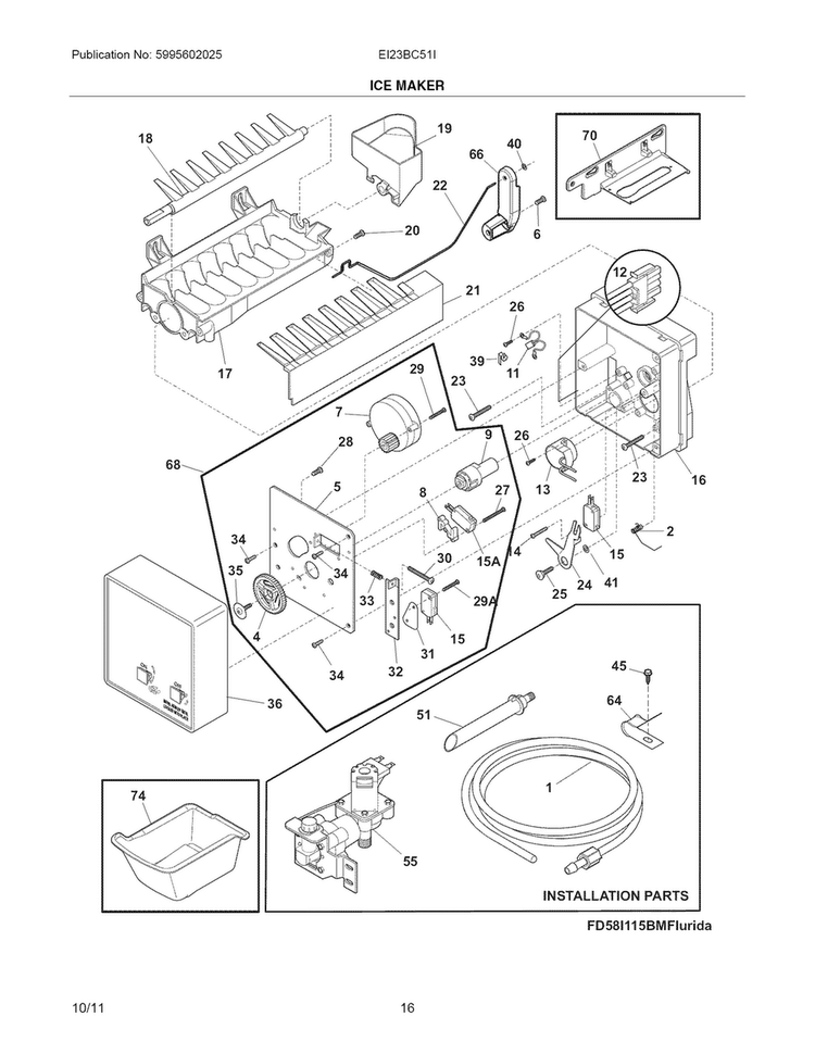 Ice Maker Diagram and Parts List for EI23BC51IB5  Electrolux Refrigerator