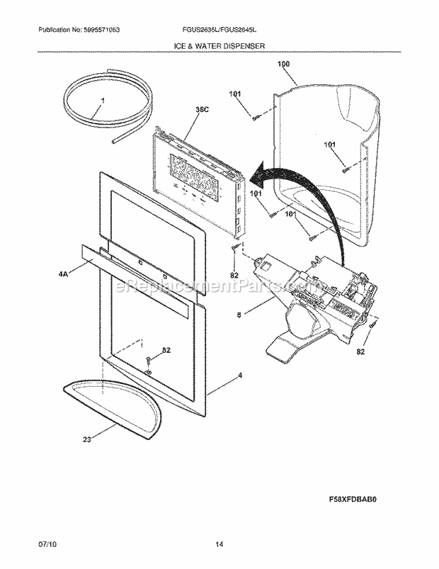 Ice & Water Dispenser Diagram and Parts List for FGUS2645LF0  Frigidaire Refrigerator