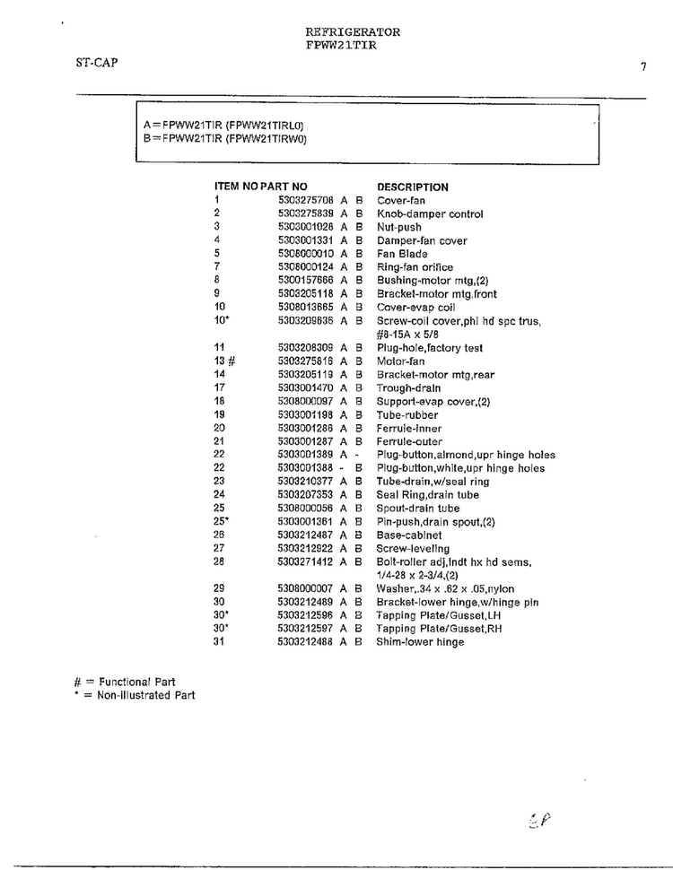 Refrigerator Page 6 Diagram and Parts List for FPWW21TIR  Frigidaire Refrigerator