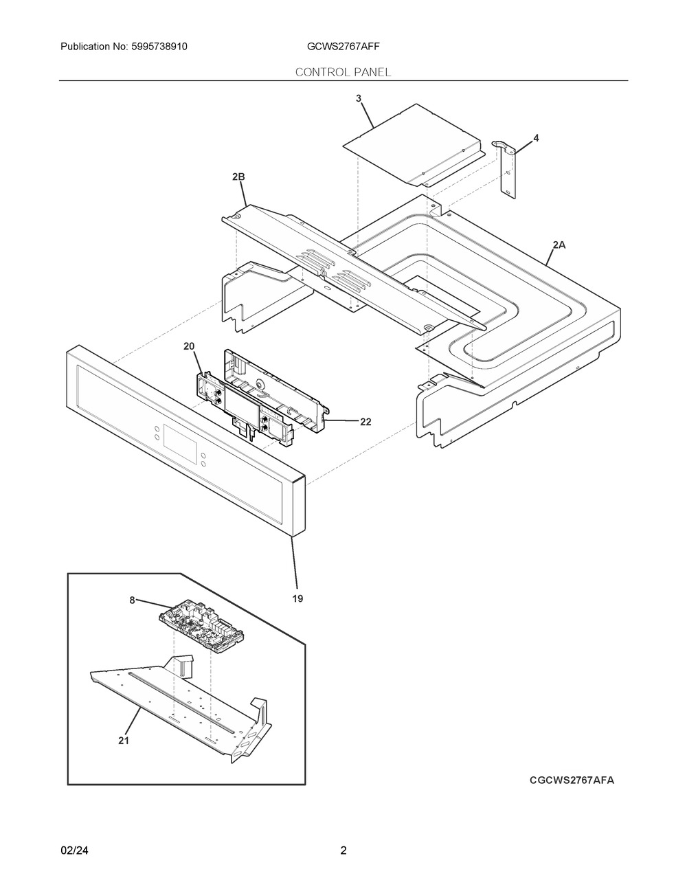 Control Panel Diagram and Parts List for GCWS2767AFF  Frigidaire Wall Oven
