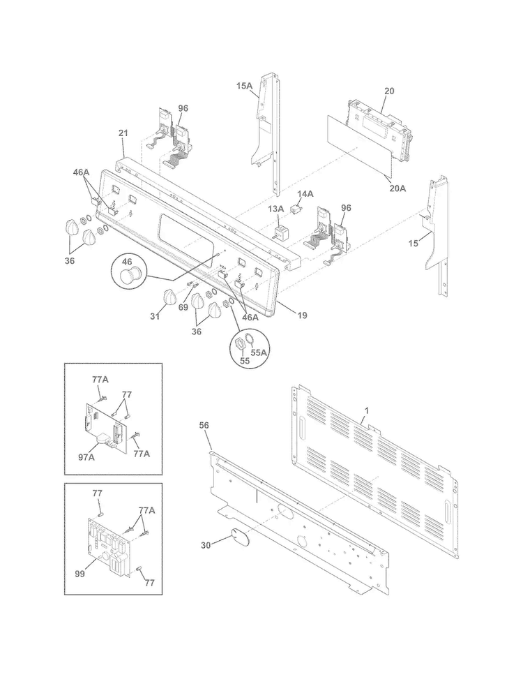 Backguard Diagram and Parts List for FGIF3061NFC  Frigidaire Range