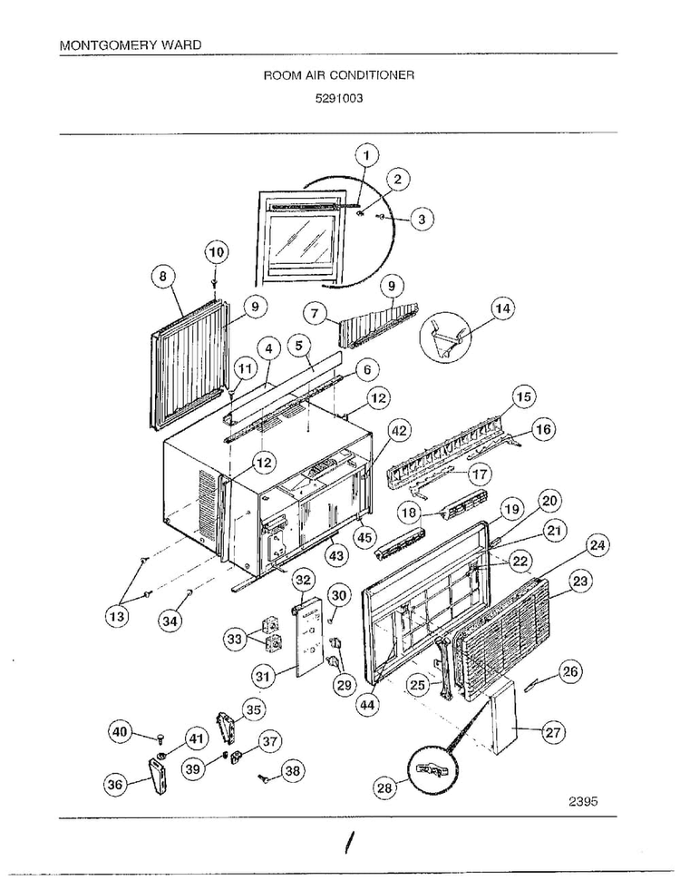 Room Air Conditioner Diagram and Parts List for 5291003  Frigidaire Air Conditioner