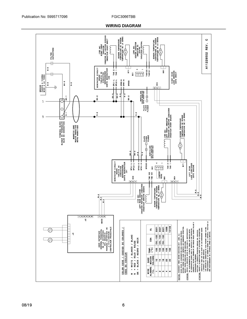 Wiring Diagram Diagram and Parts List for FGIC3066TBB  Frigidaire Cooktop