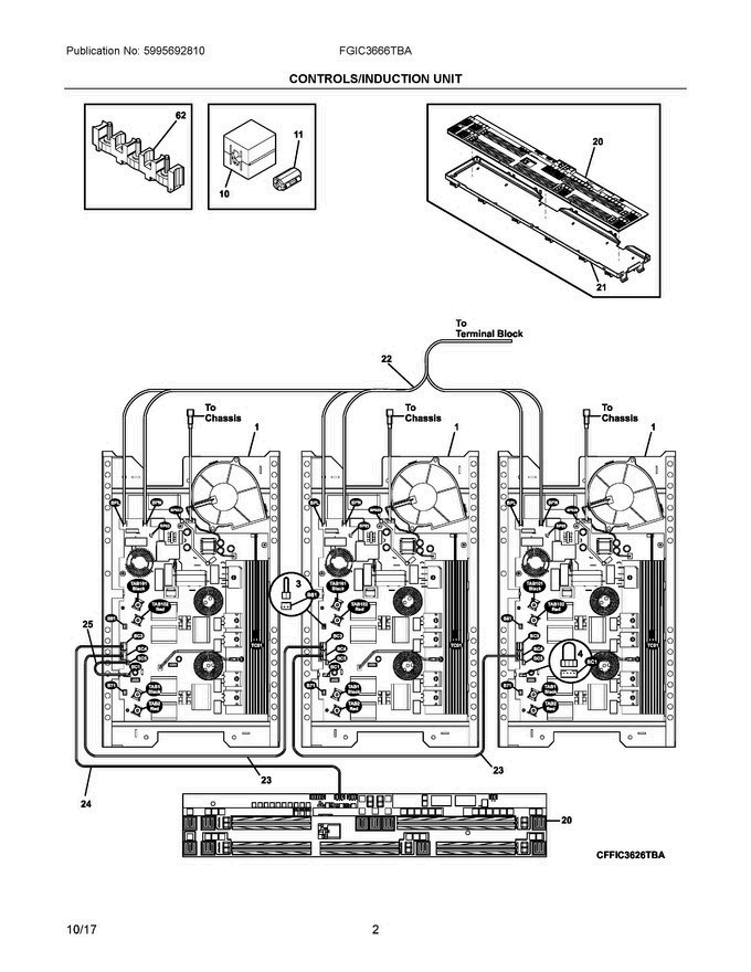 02 - Controls/induction Unit Diagram and Parts List for FGIC3666TBA  Frigidaire Cooktop