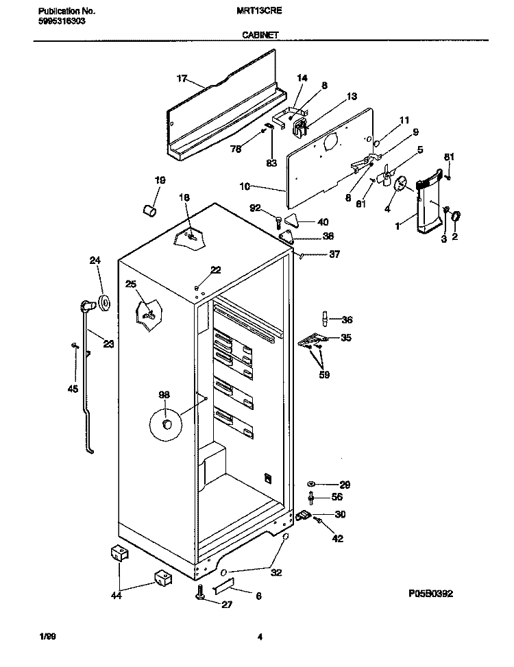 CABINET Diagram and Parts List for MRT13CREW5  Uni Refrigerator