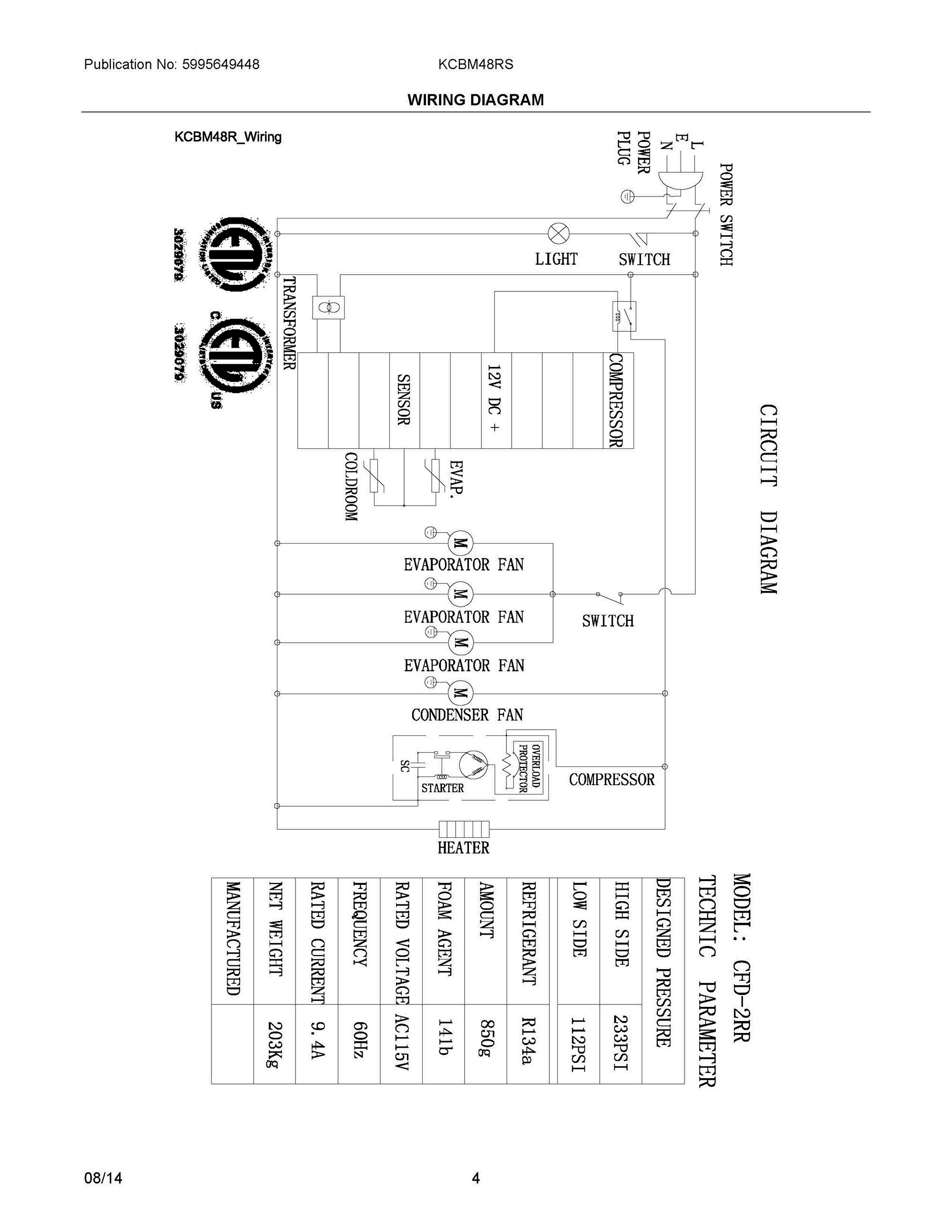 03 - WIRING DIAGRAM Diagram and Parts List for KCBM48RS  Frigidaire Refrigerator