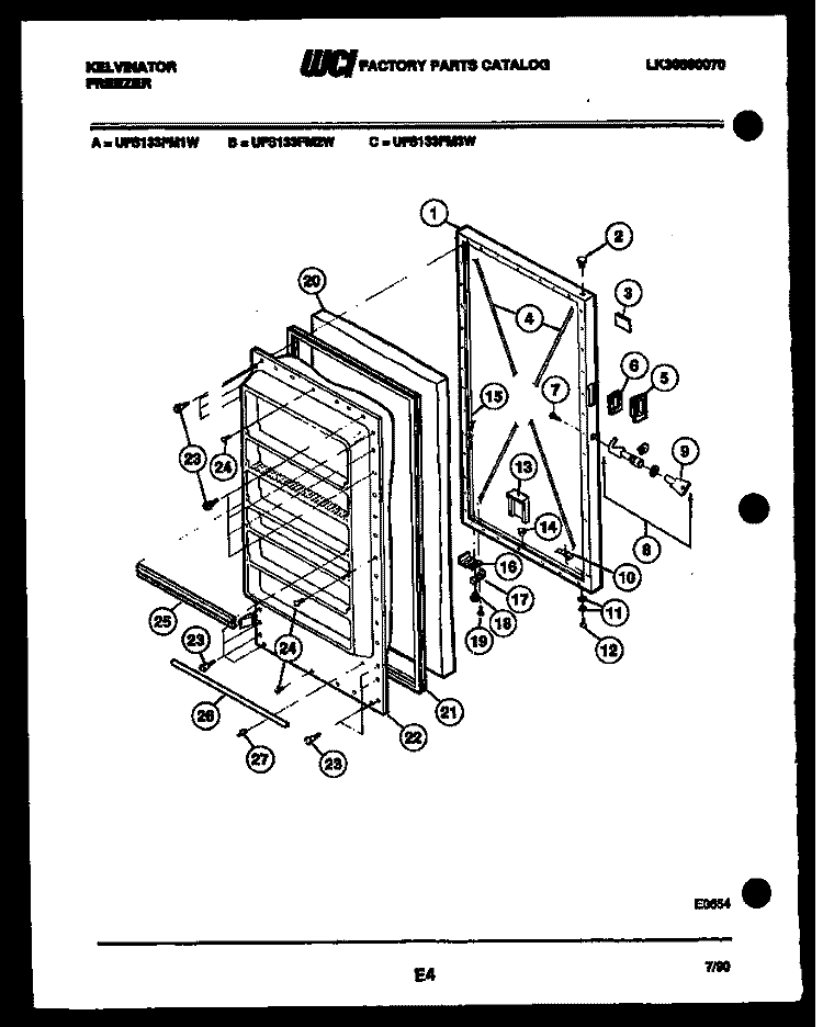 DOOR PARTS Diagram and Parts List for UFS133FM1W  Kelvinator Freezer