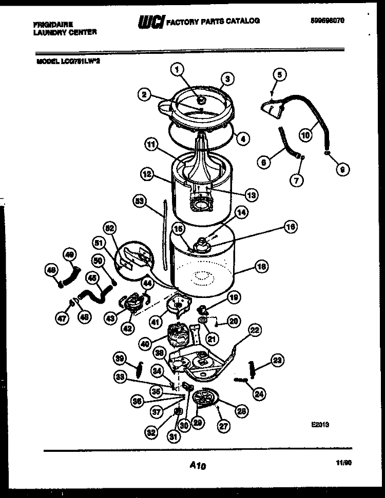 TUB DETAIL Diagram and Parts List for LCG751LW2  Frigidaire Washer Dryer Combo