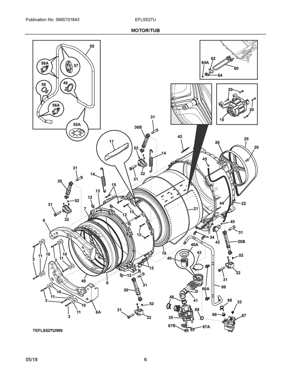 Motor/tub Diagram and Parts List for EFLS527UIW0  Frigidaire Washer