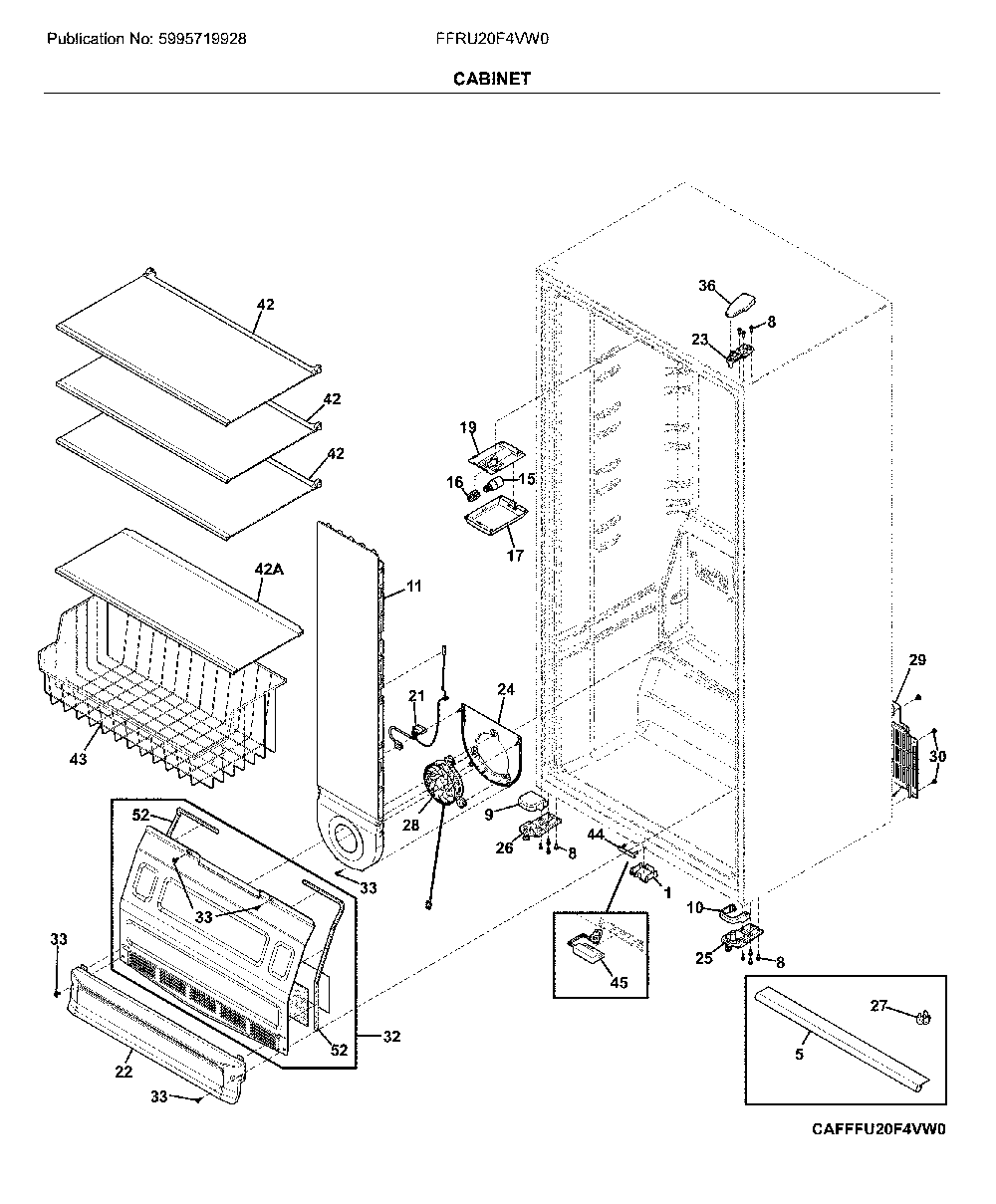 Cabinet Diagram and Parts List for FFRU20F4VW0  Frigidaire Refrigerator