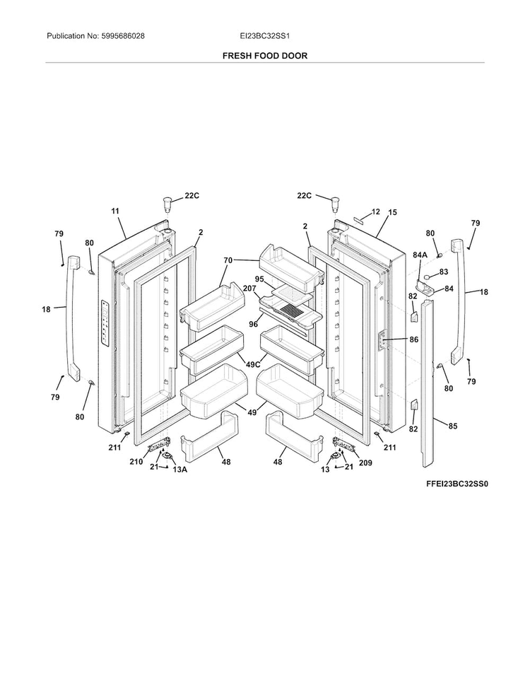 Fresh Food Door Diagram and Parts List for EI23BC32SS1  Electrolux Refrigerator
