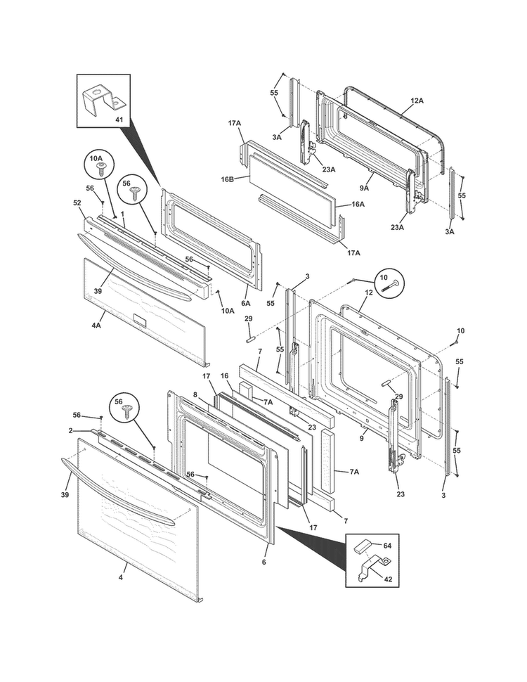 Doors Diagram and Parts List for FGEF300DNWA  Frigidaire Range