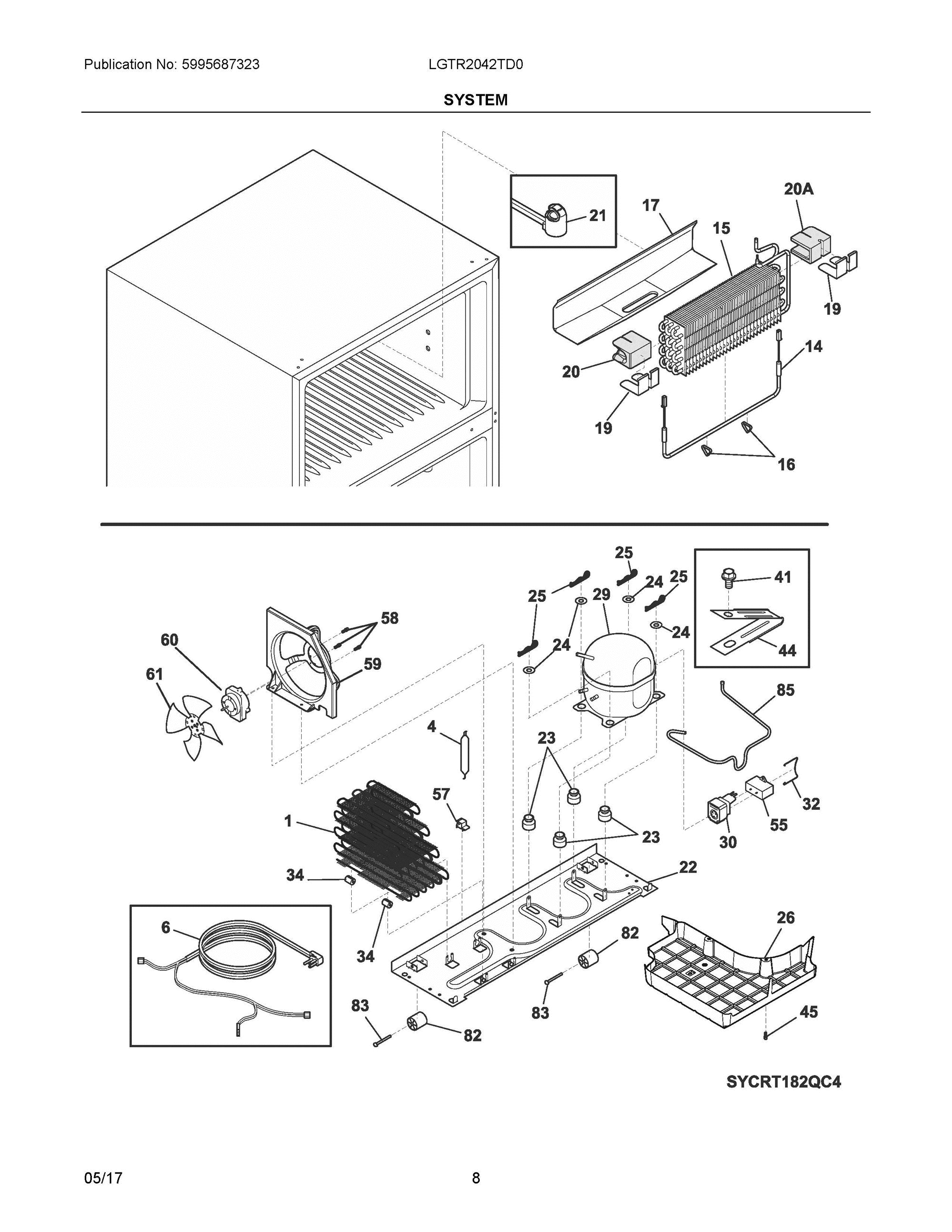 05 - SYSTEM Diagram and Parts List for LGTR2042TD0  Frigidaire Refrigerator