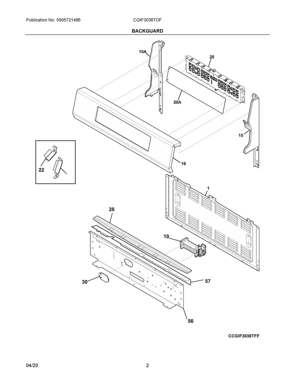 Backguard Diagram and Parts List for CGIF3036TDF  Frigidaire Range