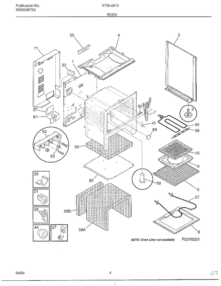 Body Diagram and Parts List for 4813-80B  Frigidaire Range