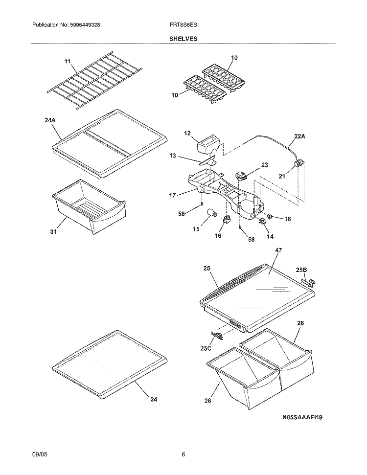 SHELVES Diagram and Parts List for FRT8S6ESK6  Frigidaire Refrigerator