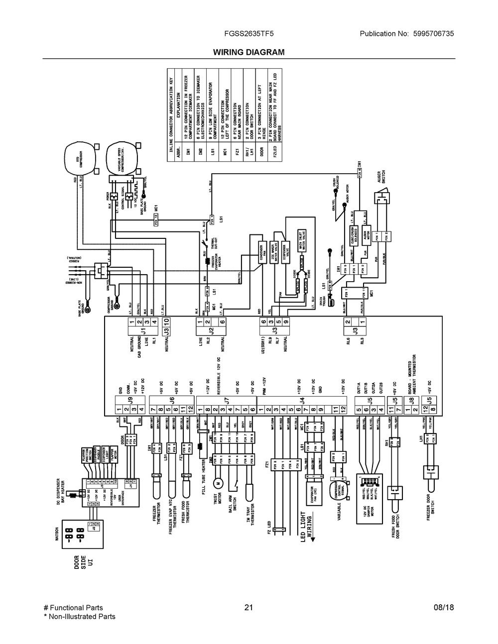 Wiring Diagram Diagram and Parts List for FGSS2635TF5  Frigidaire Refrigerator