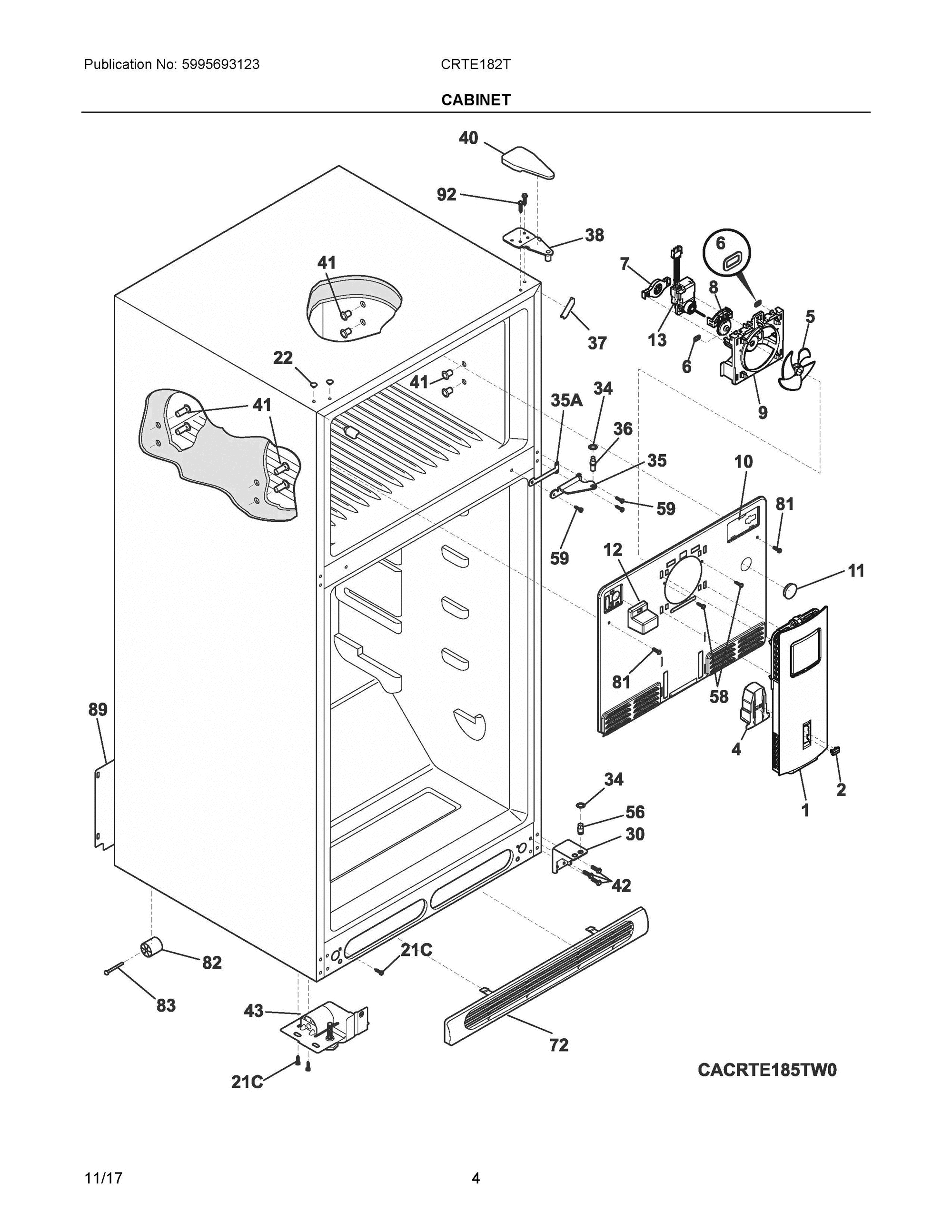 03 - CABINET Diagram and Parts List for CRTE182TS0  Frigidaire Refrigerator
