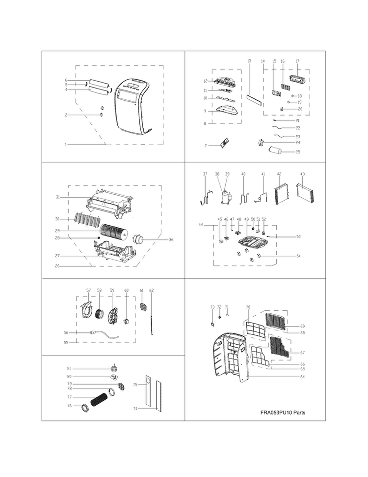 Recommended Spare Parts Diagram and Parts List for CRA053PU112  Frigidaire Air Conditioner
