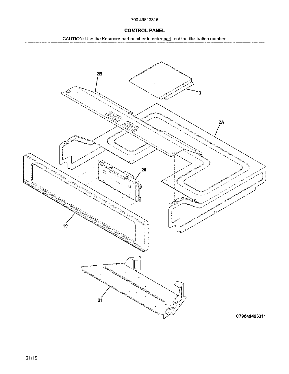 Control panel Diagram and Parts List for 79049513316  Kenmore Wall Oven
