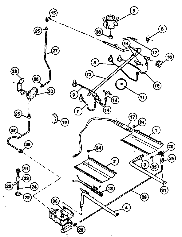 Burner Section Diagram and Parts List for 30-3858-10 01 Tappan Range
